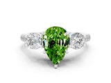 White gold Three-Stone Pear Cut Peridot Pavé Band with Four-Prong Setting