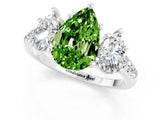 White gold Three-Stone Pear Cut Peridot Ring with Pavé Band and Prong Setting_13