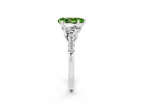 White gold Three-Stone Pear Cut Peridot Ring with Pavé Band and Prong Setting_14
