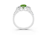White gold Three-Stone Pear Cut Peridot Ring with Pavé Band and Prong Setting_15