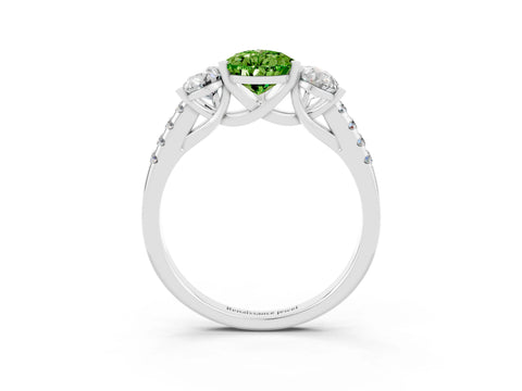 White gold Three-Stone Pear Cut Peridot Ring with Pavé Band and Prong Setting_15