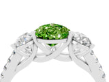White gold Three-Stone Pear Cut Peridot Ring with Pavé Band and Prong Setting_16