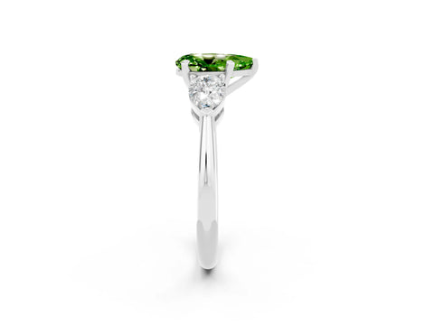 White gold Three-Stone Pear Cut Peridot Ring with Pear Side Stones and Four-Prong Setting_2