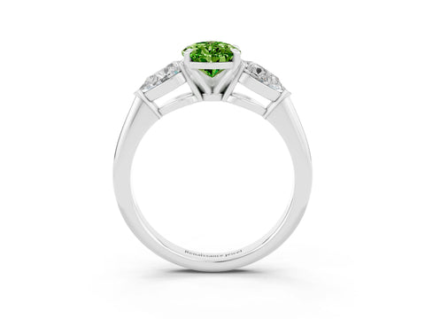 White gold Three-Stone Pear Cut Peridot Ring with Pear Side Stones and Four-Prong Setting_3
