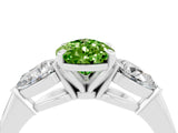 White gold Three-Stone Pear Cut Peridot Ring with Pear Side Stones and Four-Prong Setting_4