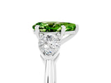 White gold Three-Stone Pear Cut Peridot Ring with Pear Side Stones and Four-Prong Setting_5