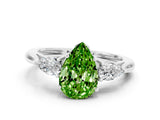 White gold Three-Stone Pear Cut Peridot Ring with Pear  Side Stones in Four-Prong Setting_12