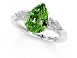 White gold Three-Stone Pear Cut Peridot Ring with Pear  Side Stones in Four-Prong Setting_13