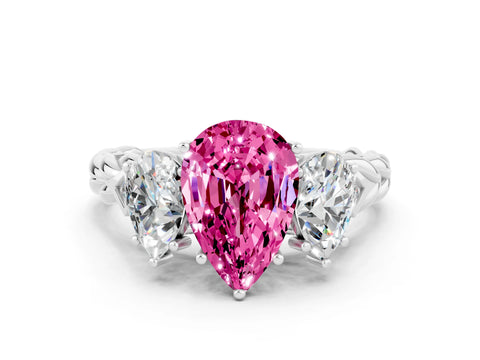 White gold Three-Stone Pear Cut Pink Sapphire Braided Band Ring with Four-Prong Setting_36