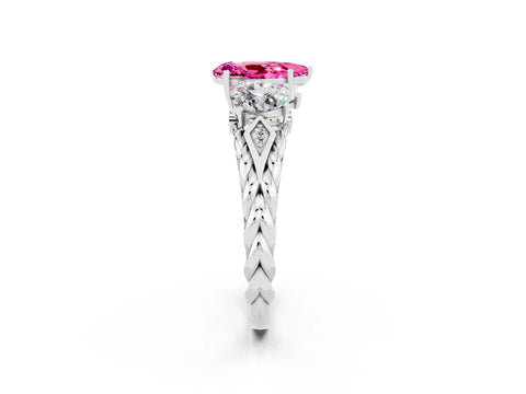 White gold Three-Stone Pear Cut Pink Sapphire Braided Band Ring with Four-Prong Setting_38