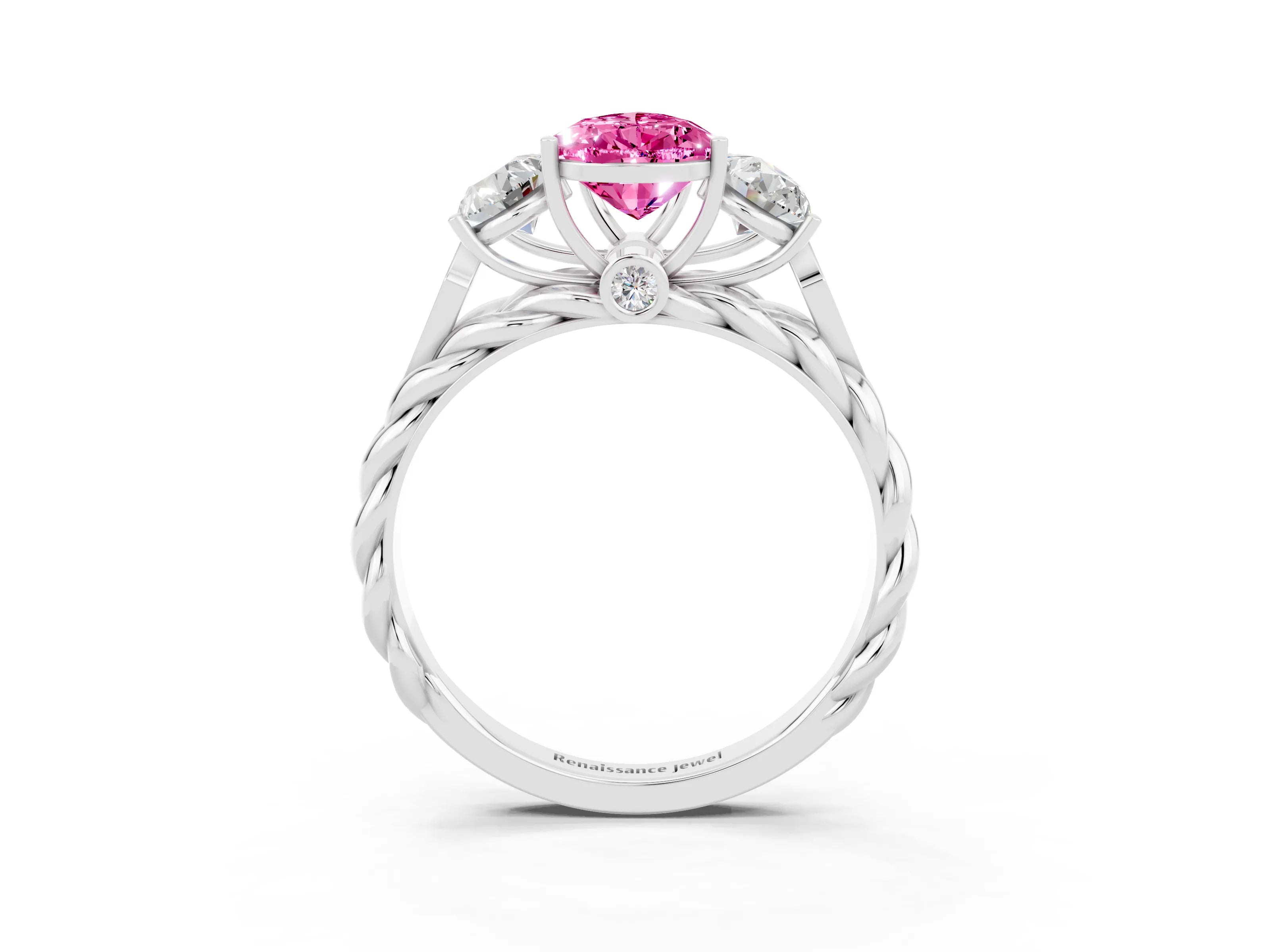 White gold Three-Stone Pear Cut Pink Sapphire Braided Band Ring with Four-Prong Setting_39