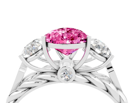 White gold Three-Stone Pear Cut Pink Sapphire Braided Band Ring with Four-Prong Setting_40