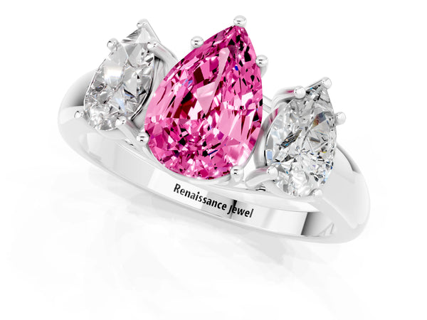 White gold Three-Stone Pear Cut Pink Sapphire Engagement Ring with Prong Setting