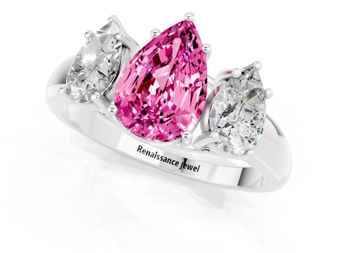 White gold Three-Stone Pear Cut Pink Sapphire Engagement Ring with Prong Setting_1