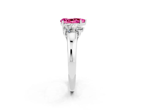 White gold Three-Stone Pear Cut Pink Sapphire Engagement Ring with Prong Setting_2