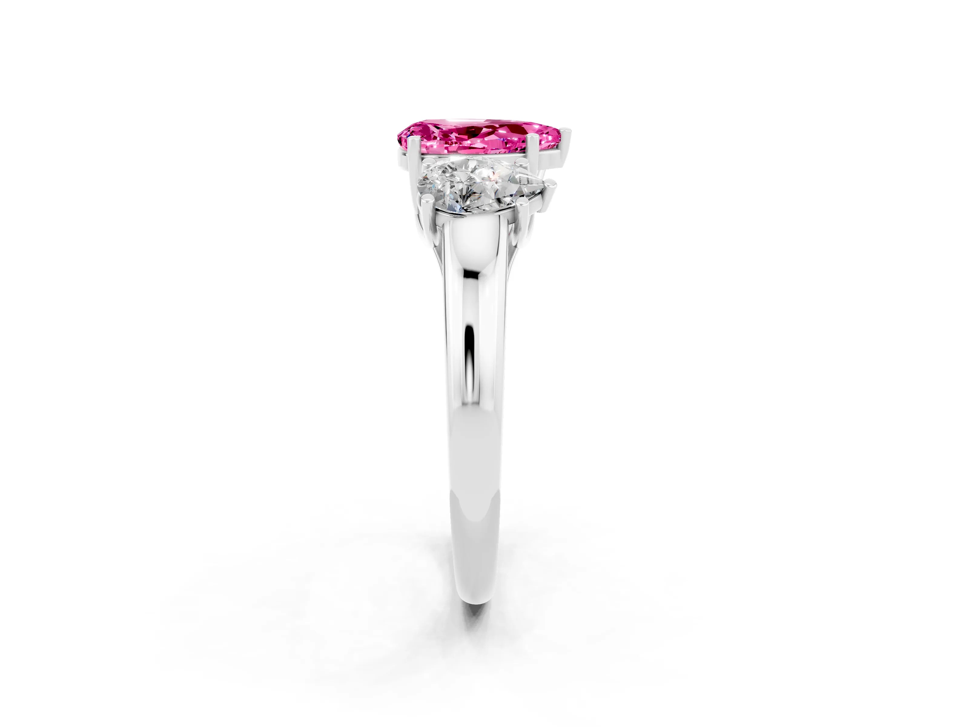 White gold Three-Stone Pear Cut Pink Sapphire Engagement Ring with Prong Setting_2