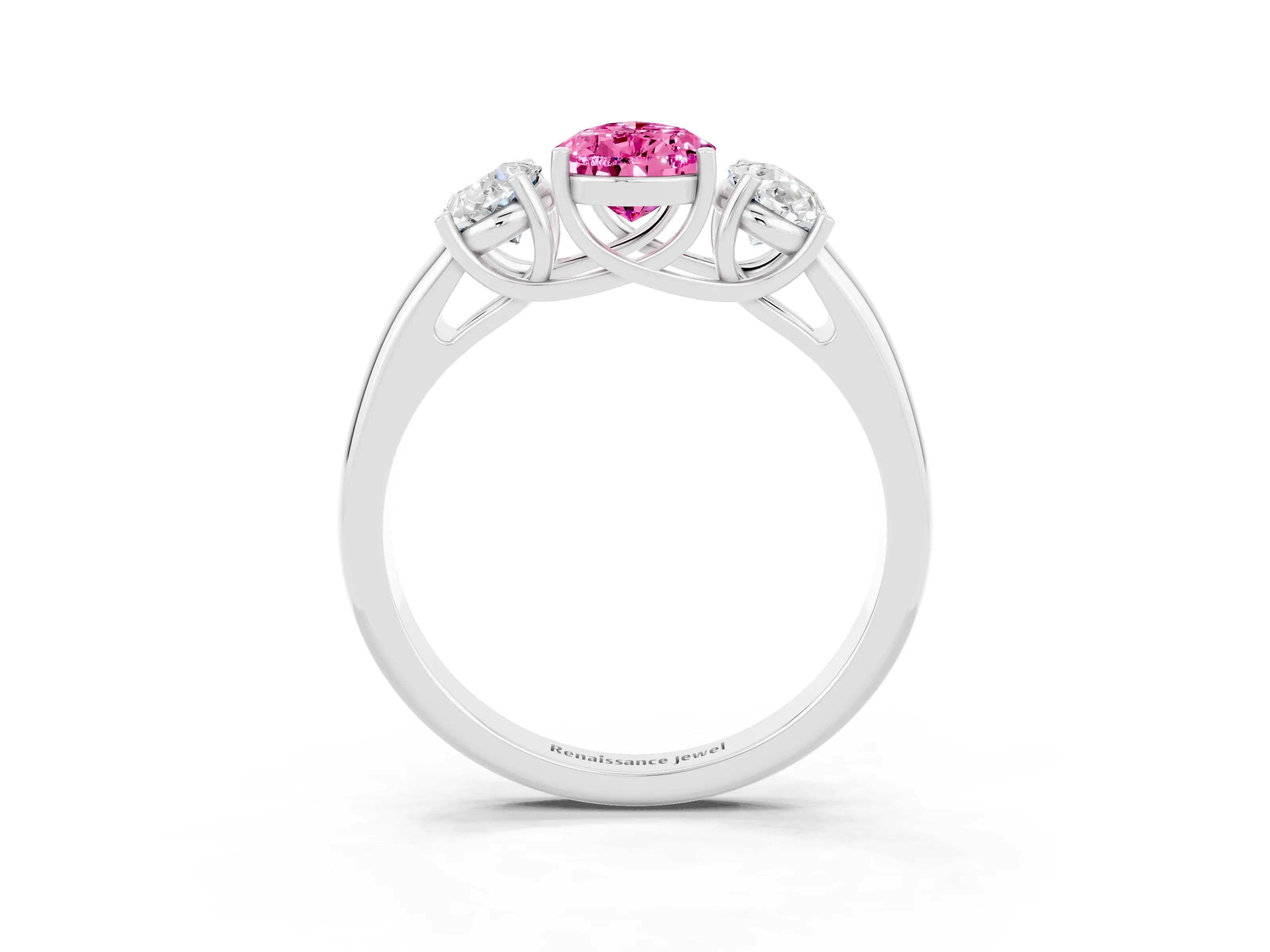 White gold Three-Stone Pear Cut Pink Sapphire Engagement Ring with Prong Setting_3
