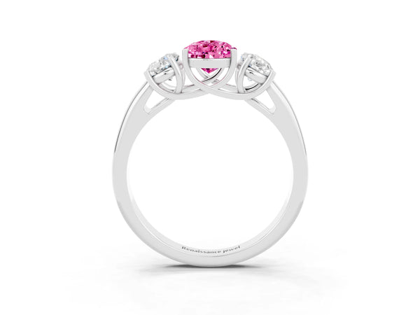 Platinum Three-Stone Pear Cut Pink Sapphire Engagement Ring with Prong Setting