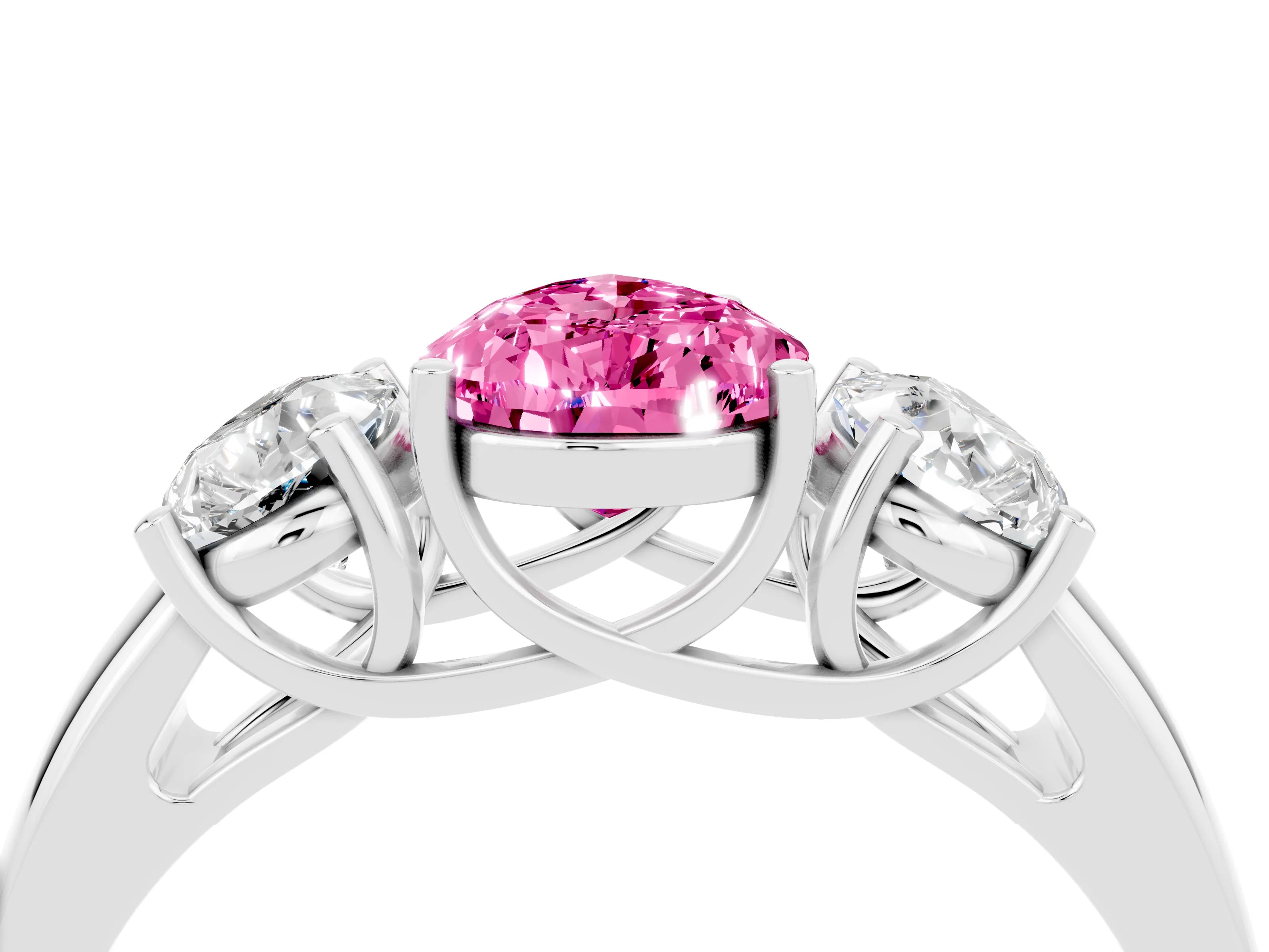White gold Three-Stone Pear Cut Pink Sapphire Engagement Ring with Prong Setting_4