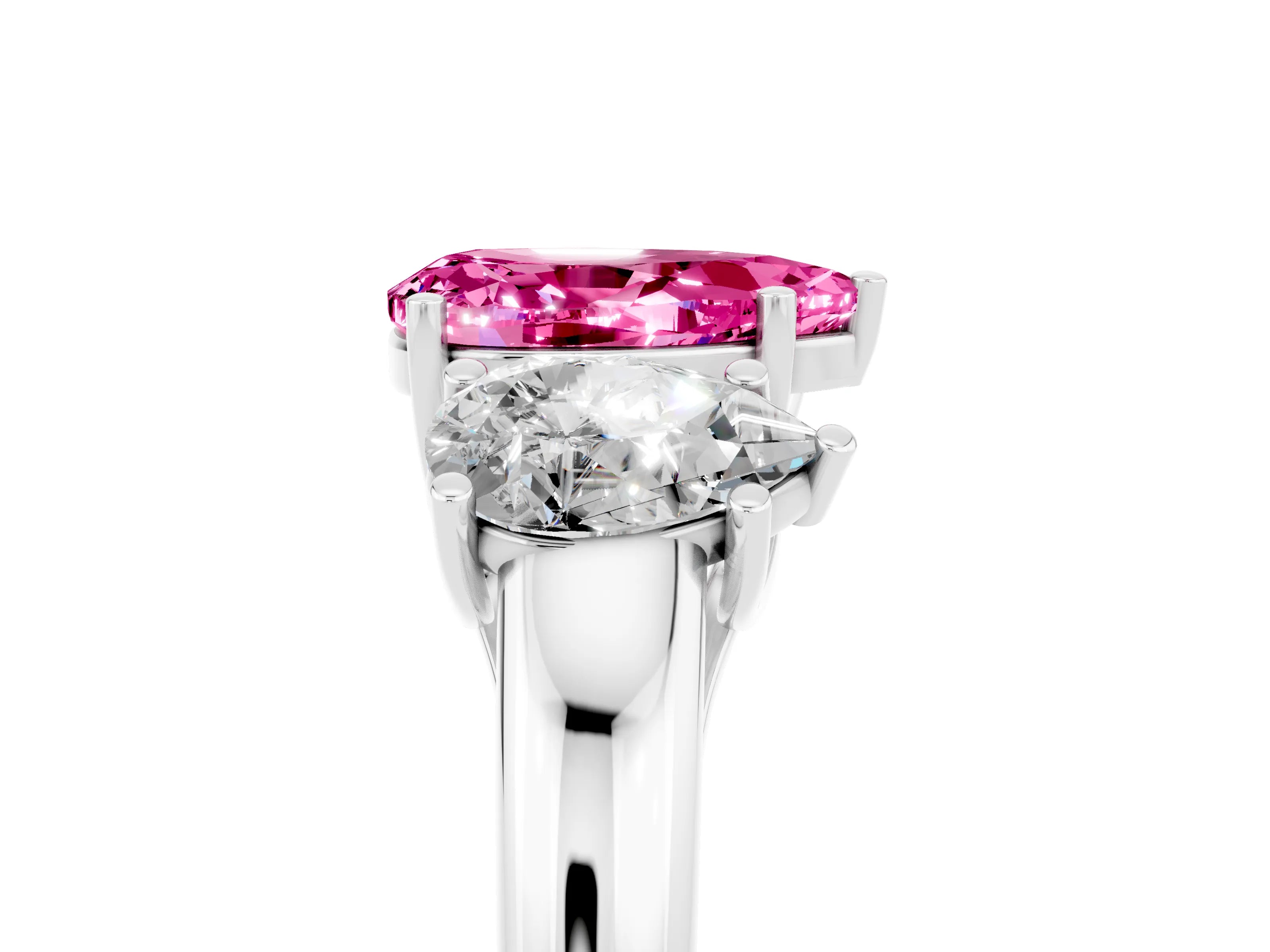 White gold Three-Stone Pear Cut Pink Sapphire Engagement Ring with Prong Setting_5