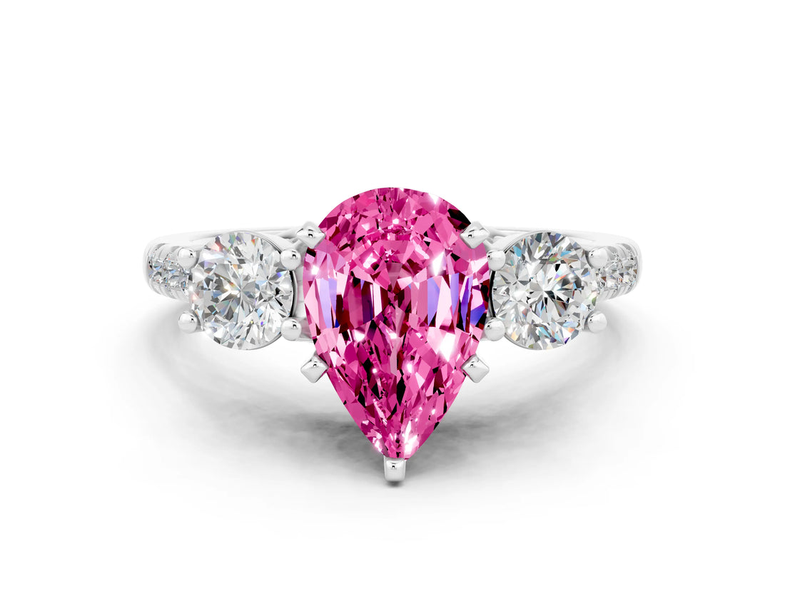 White gold Three-Stone Pear Cut Pink Sapphire Pavé Band with Four-Prong Setting_24