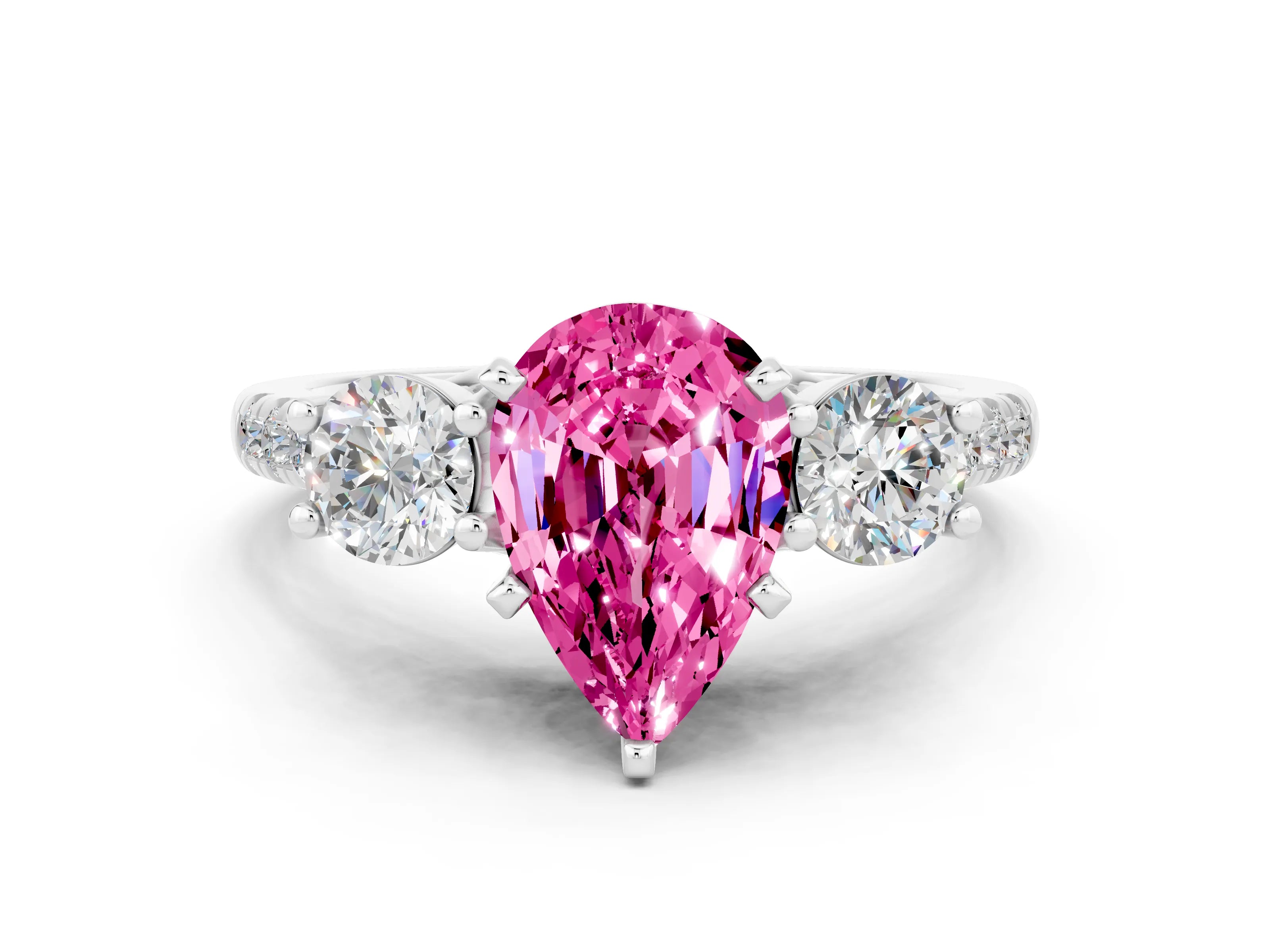 White gold Three-Stone Pear Cut Pink Sapphire Pavé Band with Four-Prong Setting_24