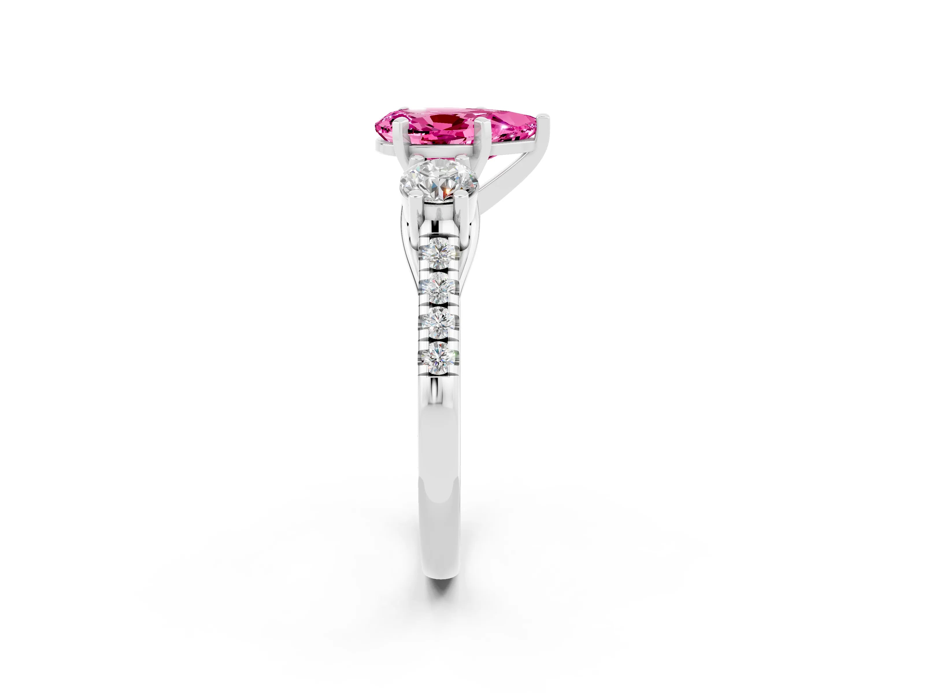 White gold Three-Stone Pear Cut Pink Sapphire Pavé Band with Four-Prong Setting_26