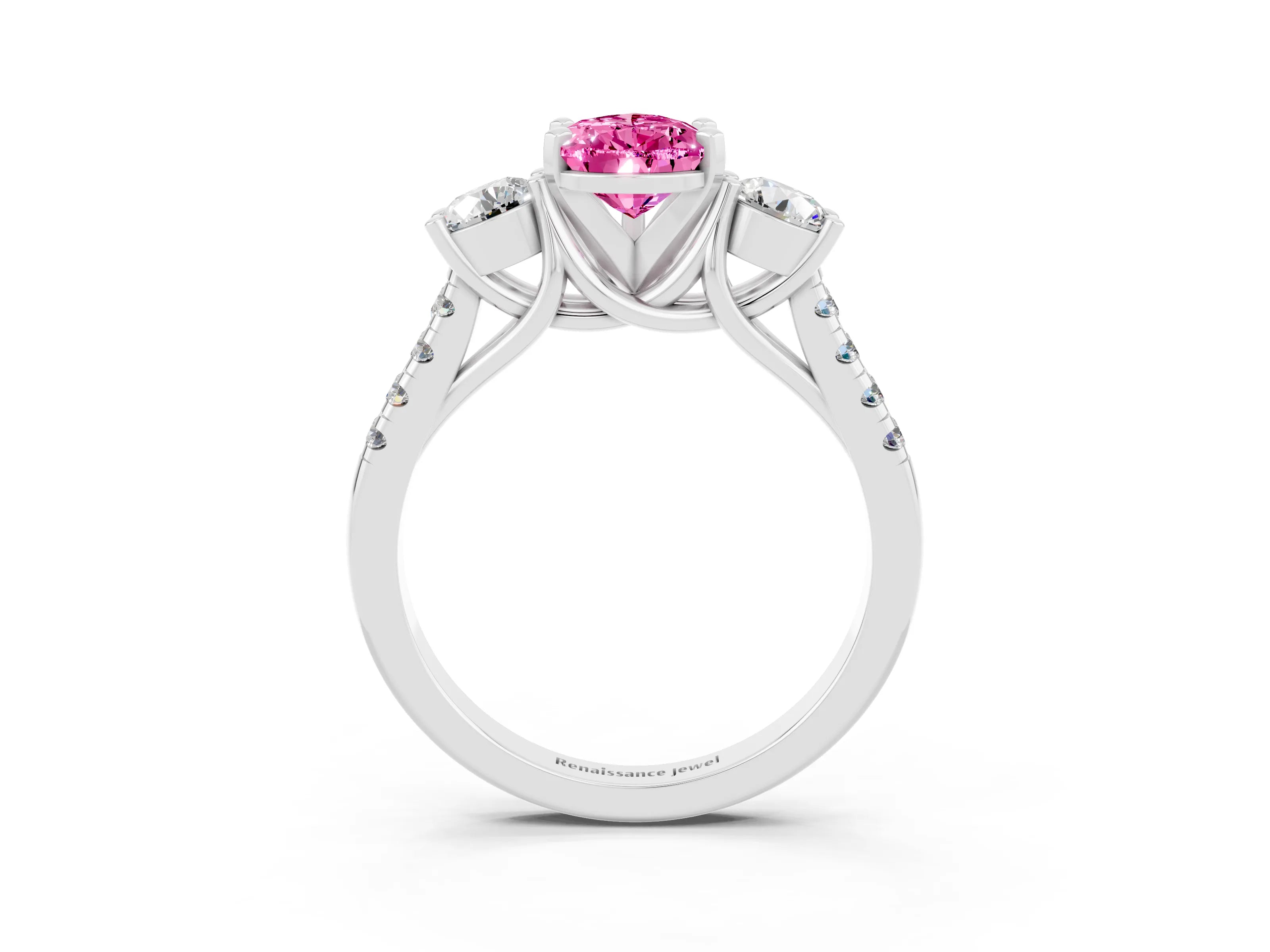 White gold Three-Stone Pear Cut Pink Sapphire Pavé Band with Four-Prong Setting_27