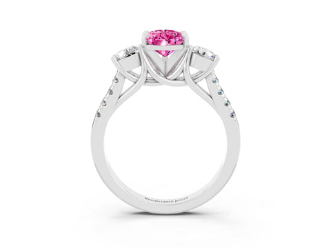 White gold Three-Stone Pear Cut Pink Sapphire Pavé Band with Four-Prong Setting_27