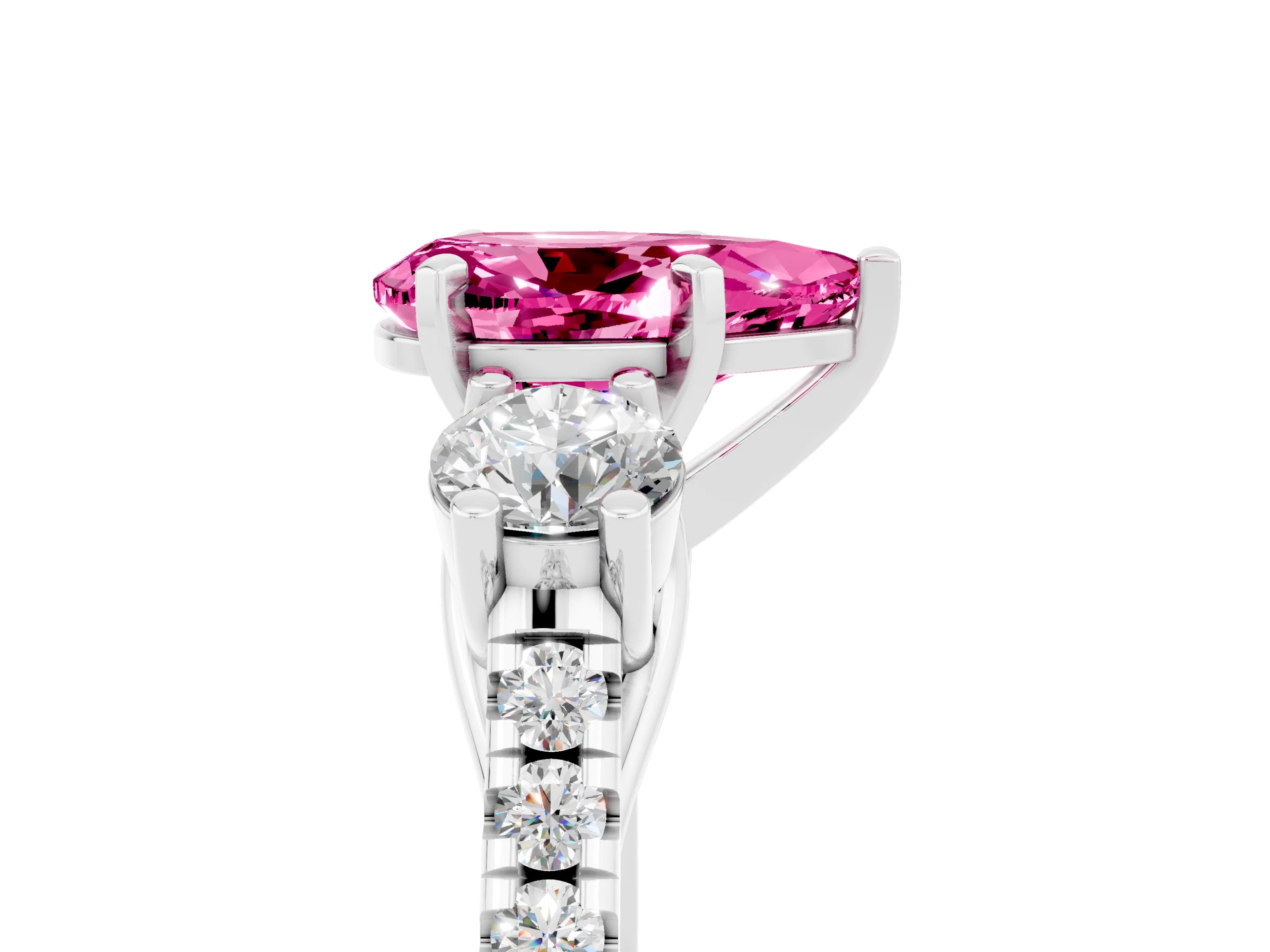 White gold Three-Stone Pear Cut Pink Sapphire Pavé Band with Four-Prong Setting_29