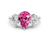 White gold Three-Stone Pear Cut Pink Sapphire Ring with Pavé Band and Prong Setting_36