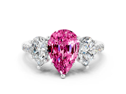 White gold Three-Stone Pear Cut Pink Sapphire Ring with Pavé Band and Prong Setting_36