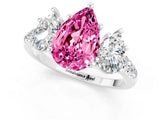 White gold Three-Stone Pear Cut Pink Sapphire Ring with Pavé Band and Prong Setting_37