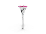 White gold Three-Stone Pear Cut Pink Sapphire Ring with Pavé Band and Prong Setting_38