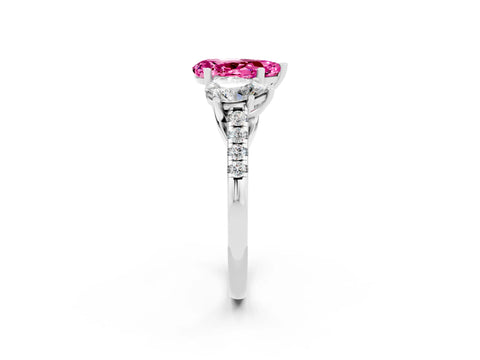 White gold Three-Stone Pear Cut Pink Sapphire Ring with Pavé Band and Prong Setting_38