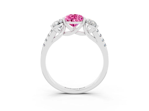 White gold Three-Stone Pear Cut Pink Sapphire Ring with Pavé Band and Prong Setting_39