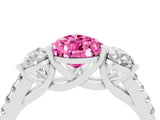 White gold Three-Stone Pear Cut Pink Sapphire Ring with Pavé Band and Prong Setting_40