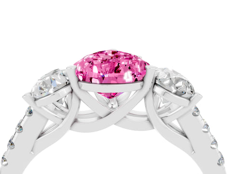 White gold Three-Stone Pear Cut Pink Sapphire Ring with Pavé Band and Prong Setting_40