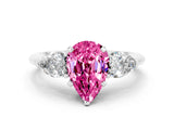 White gold Three-Stone Pear Cut Pink Sapphire Ring with Pear Side Stones and Four-Prong Setting_24