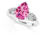 White gold Three-Stone Pear Cut Pink Sapphire Ring with Pear Side Stones and Four-Prong Setting_25
