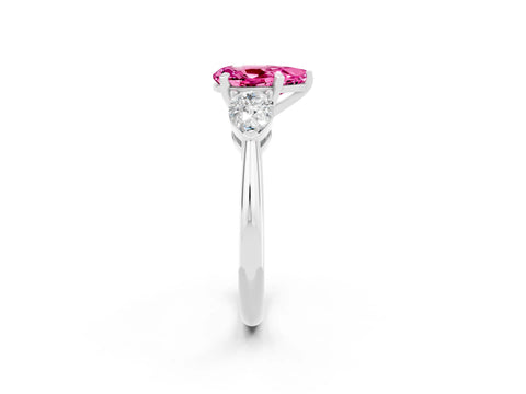 White gold Three-Stone Pear Cut Pink Sapphire Ring with Pear Side Stones and Four-Prong Setting_26