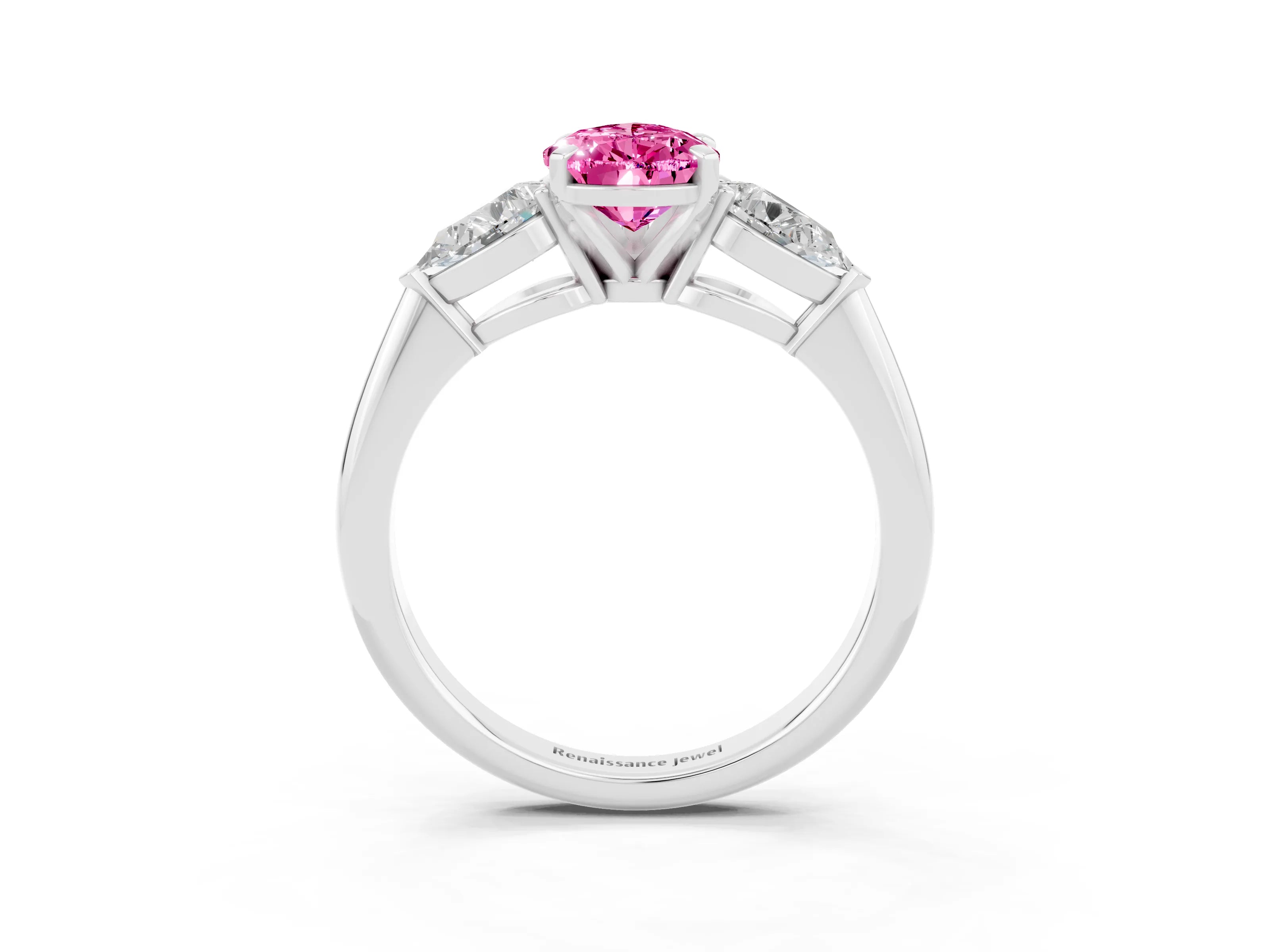 White gold Three-Stone Pear Cut Pink Sapphire Ring with Pear Side Stones and Four-Prong Setting_27