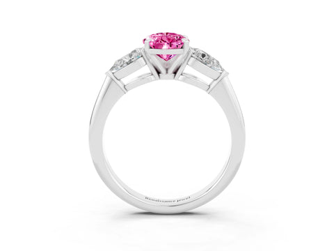 White gold Three-Stone Pear Cut Pink Sapphire Ring with Pear Side Stones and Four-Prong Setting_27