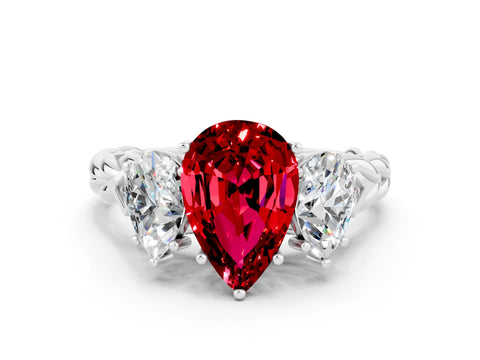White gold Three-Stone Pear Cut Ruby Braided Band Ring with Four-Prong Setting_12