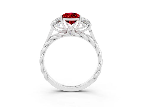 White gold Three-Stone Pear Cut Ruby Braided Band Ring with Four-Prong Setting_15