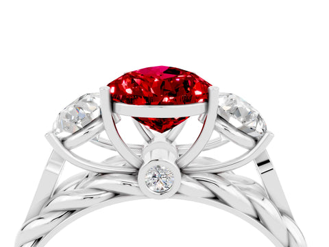 White gold Three-Stone Pear Cut Ruby Braided Band Ring with Four-Prong Setting_16