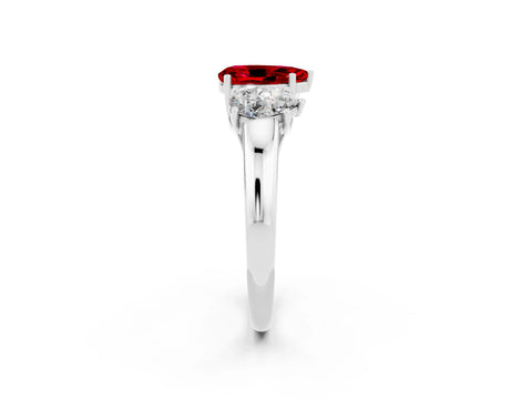 White gold Three-Stone Pear Cut Ruby Engagement Ring with Prong Setting_2