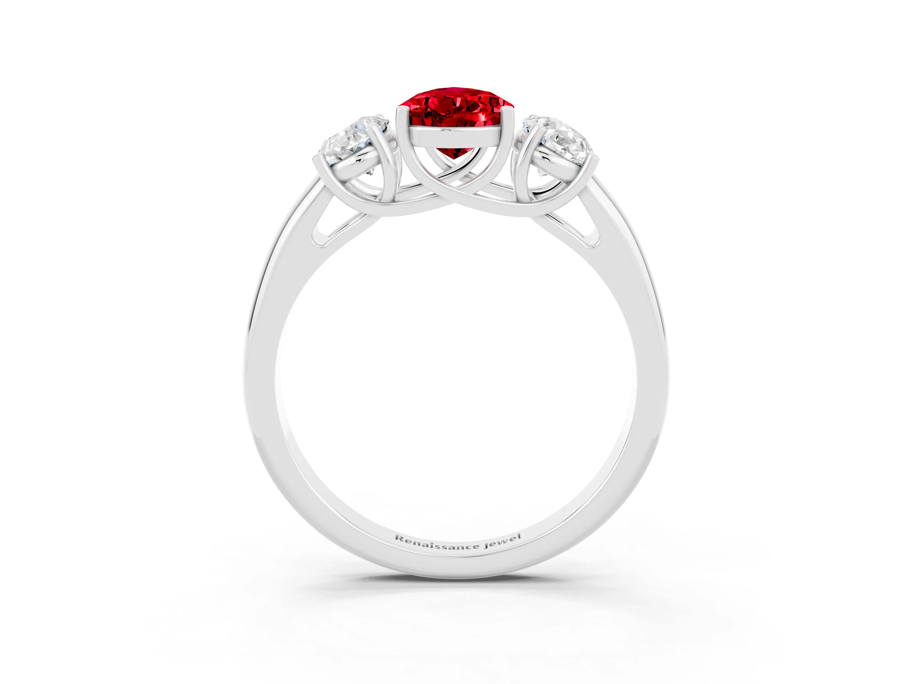 White gold Three-Stone Pear Cut Ruby Engagement Ring with Prong Setting_3