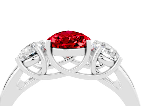 White gold Three-Stone Pear Cut Ruby Engagement Ring with Prong Setting_4