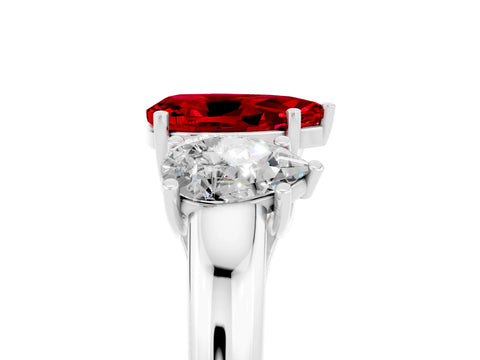 White gold Three-Stone Pear Cut Ruby Engagement Ring with Prong Setting_5